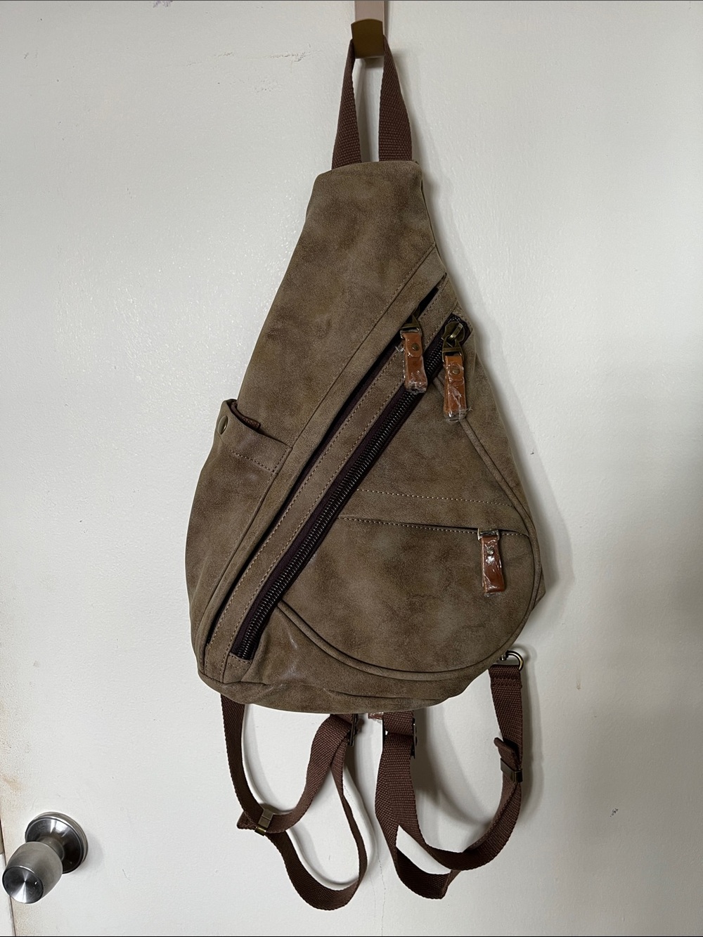 Brown Suede Sling Bag for Men - Casual Crossbody Carry